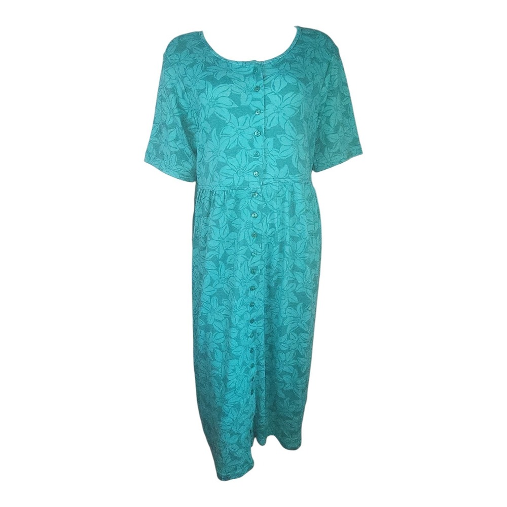 Woman Within Dress Womens Size L Large 18/20 Blue Floral Button Front Tropical